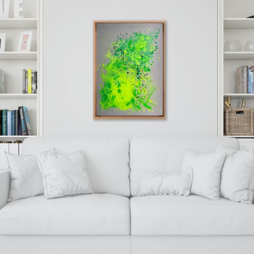 LIFETIME - ein abstraktes Wandbild in Neon-Gelb und Neon-Grün in 50x70 cm. 